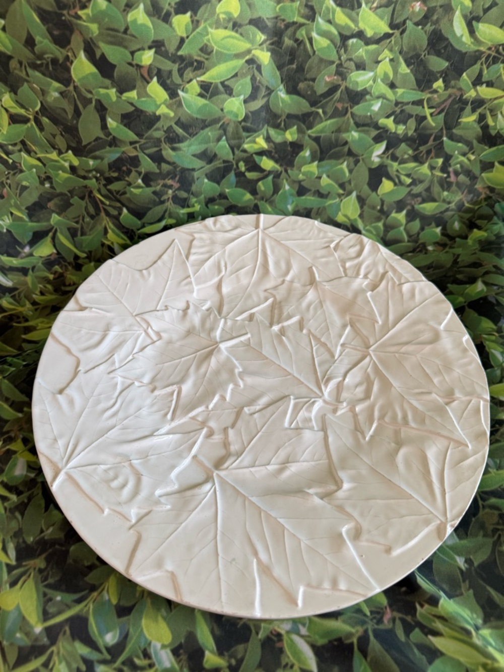 Bordallo Pinheiro White Leaf-Embossed Ceramic Charger Platter